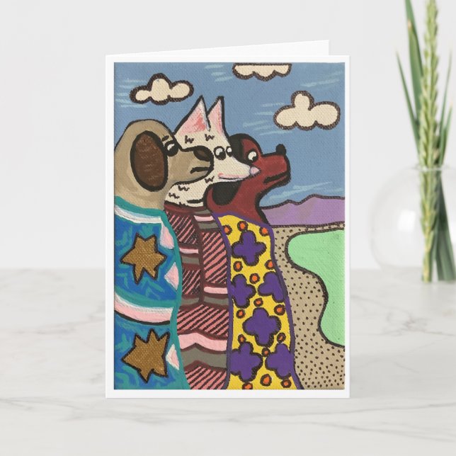 3 Indian Blanket Dogs, Salt Lake,  Holiday Card (Front)