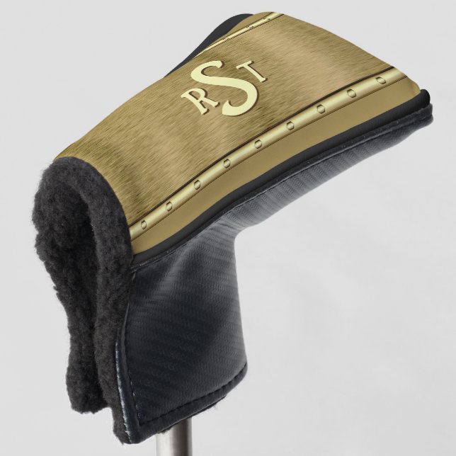 3 Initial Letter Monogram Brushed Brown Tan Cream Golf Head Cover (3/4 Front)