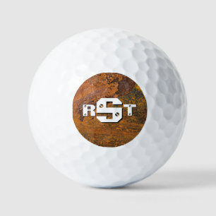 3 Initial Letter Monogram Rusty Steel Plate Look   Golf Balls