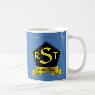 3 Initial Letter Monogram Shield with Ribbon Coffee Mug