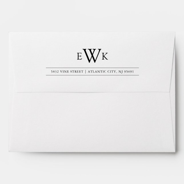 3 Initial Monogram 5 x 7 Return Address Envelope (Back (Top Flap))