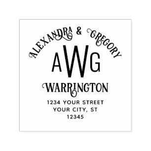 3 Initial Monogram Couple Name Return Address Self-inking Stamp