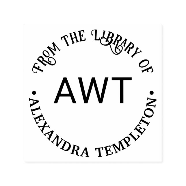 3 Initial Monogram From the library of Book Name P Self-inking Stamp (Design)