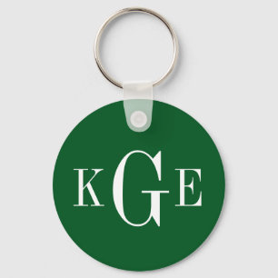 3 initial monogram green white groomsmen key fob