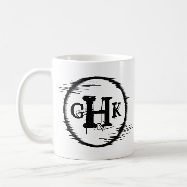 3 Initial Monogram Letter Distorted Circle  Coffee Mug (Left)