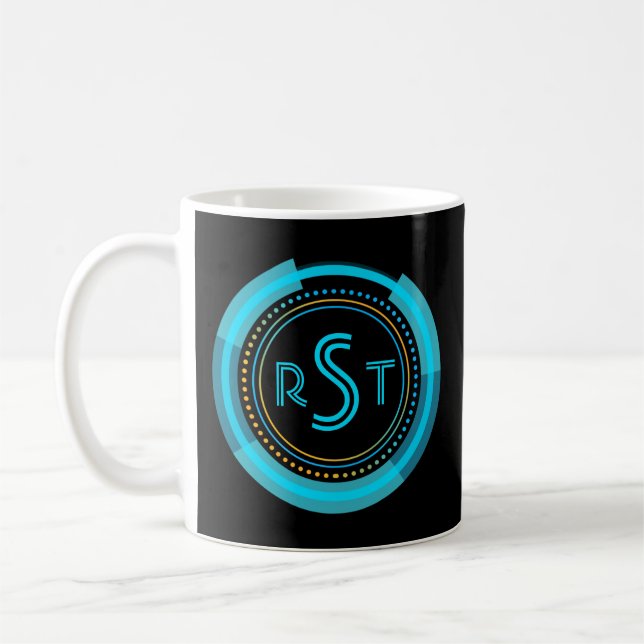 3 Initial Monogram Letter Futuristic Tech Circle Coffee Mug (Left)