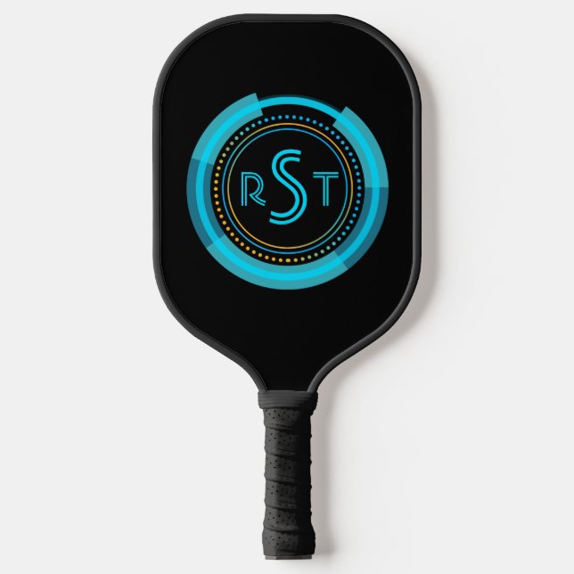 3 Initial Monogram Letter Futuristic Tech Circle Pickleball Paddle (Front)