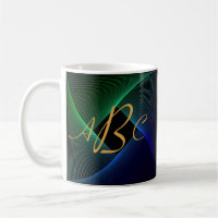 3 Initial Monogram Letter Green Blue Swirl Lines  