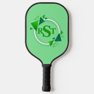 3 Initial Monogram Letter Green White Circle Leaf Pickleball Paddle