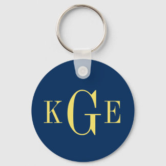 3 initial monogram navy yellow groomsmen key fob