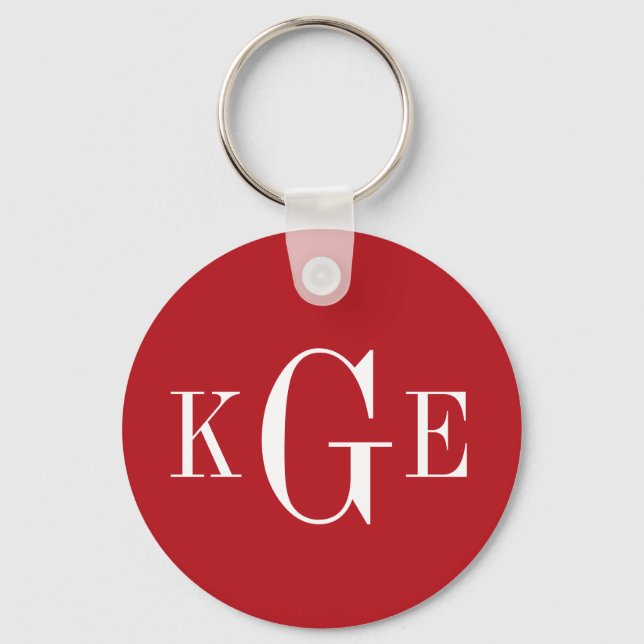 3 initial monogram red white groomsmen key fob (Front)