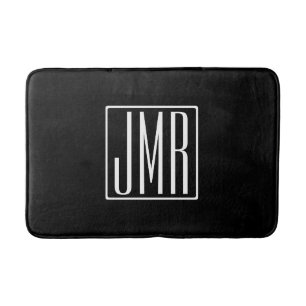 3 Initials Monogram   Black & White (or diy colour Bath Mat