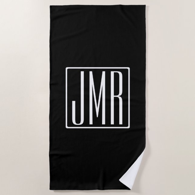 3 Initials Monogram | Black & White (or diy colour Beach Towel (Front)