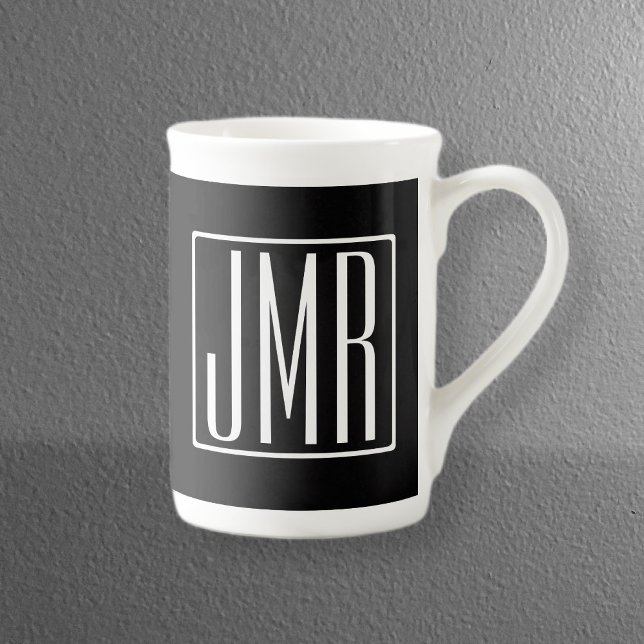 3 Initials Monogram | Black & White (or diy colour Bone China Mug (Creator Uploaded)