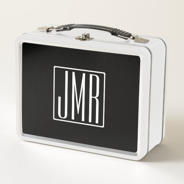 3 Initials Monogram | Black & White (or diy colour Metal Lunch Box (Front)