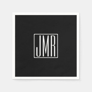 3 Initials Monogram   Black & White (or diy colour Napkin