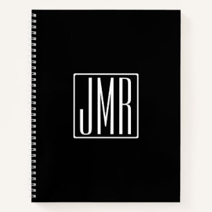 3 Initials Monogram   Black & White (or diy colour Notebook