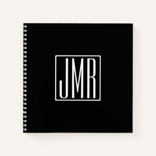 3 Initials Monogram   Black & White (or diy colour Notebook