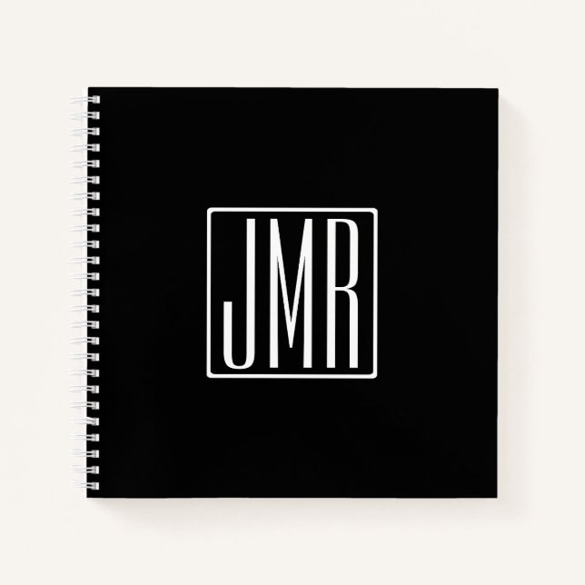 3 Initials Monogram | Black & White (or diy colour Notebook (Front)