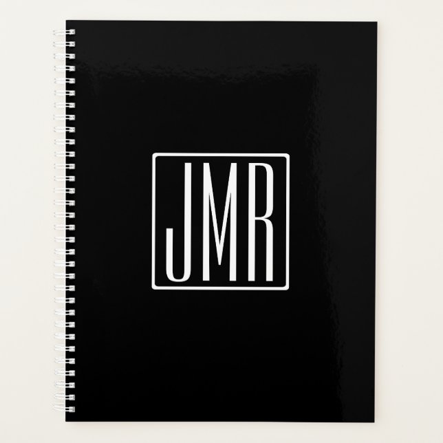 3 Initials Monogram | Black & White (or diy colour Planner (Front)