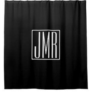 3 Initials Monogram   Black & White (or diy colour Shower Curtain
