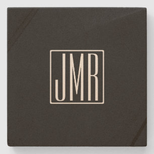 3 Initials Monogram Black & White (or diy colour Stone Coaster