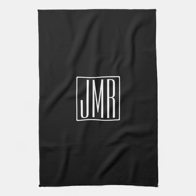 3 Initials Monogram | Black & White (or diy colour Tea Towel (Vertical)
