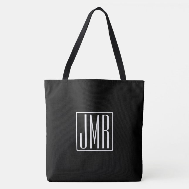 3 Initials Monogram | Black & White (or diy colour Tote Bag (Front)