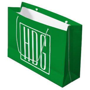 3 Initials Monogram   Green & White Large Gift Bag