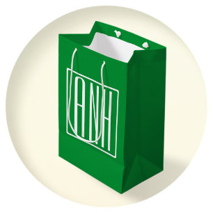 3 Initials Monogram   Green & White Medium Gift Bag