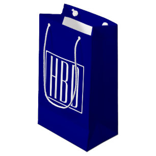 3 Initials Monogram   Navy Blue & White Small Gift Bag