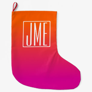 3 Initials Monogram Orange Pink Gradient Large Christmas Stocking