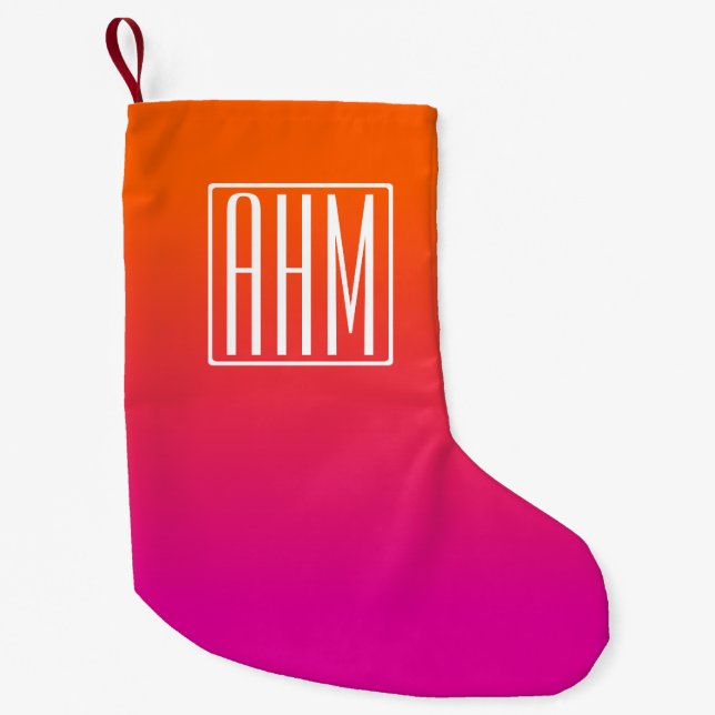 3 Initials Monogram | Orange to Pink Gradient Small Christmas Stocking (Front)