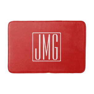 3 Initials Monogram   Red & White (or diy colour) Bath Mat