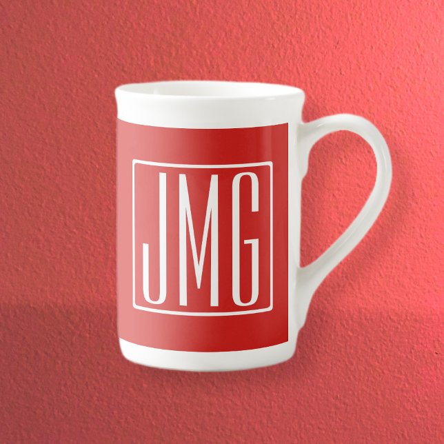 3 Initials Monogram | Red & White (or diy colour) Bone China Mug (Creator Uploaded)