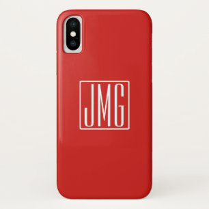 3 Initials Monogram   Red & White (or diy colour) iPhone X Case
