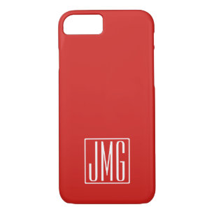 3 Initials Monogram Red & White (or diy colour) iPhone 8/7 Case