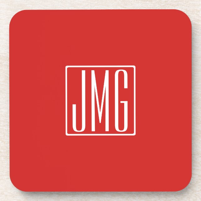 3 Initials Monogram | Red & White (or diy colour) Coaster (Front)