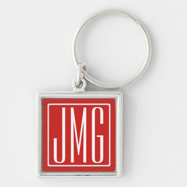 3 Initials Monogram | Red & White (or diy colour) Key Ring (Front)