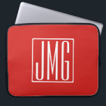 3 Initials Monogram | Red & White (or diy colour) Laptop Sleeve<br><div class="desc">Your three initials monogrammed.</div>