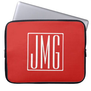 3 Initials Monogram   Red & White (or diy colour) Laptop Sleeve