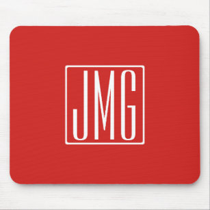 3 Initials Monogram   Red & White (or diy colour) Mouse Mat