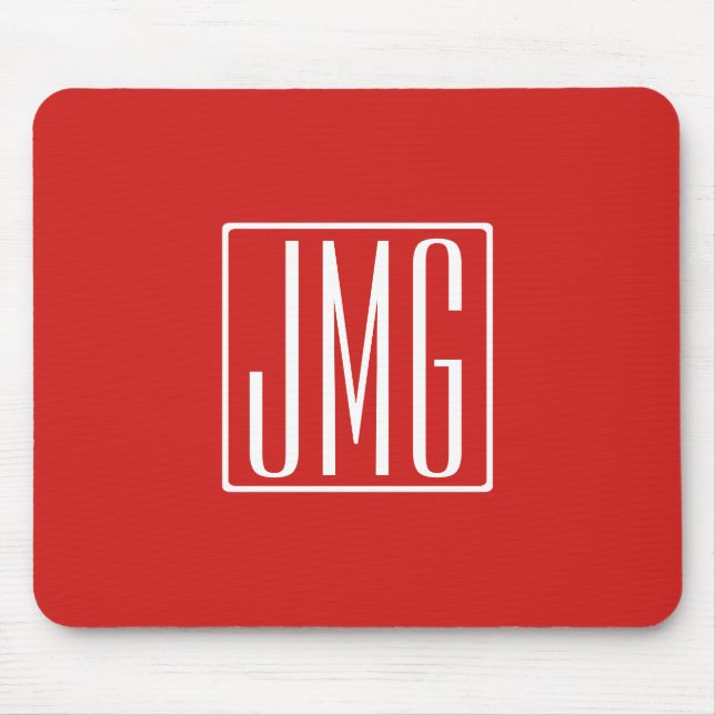 3 Initials Monogram | Red & White (or diy colour) Mouse Mat (Front)