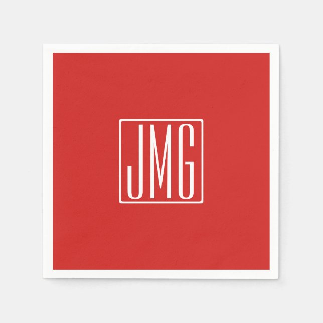 3 Initials Monogram | Red & White (or diy colour) Napkin (Front)
