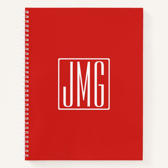 3 Initials Monogram | Red & White (or diy colour) Notebook (Front)