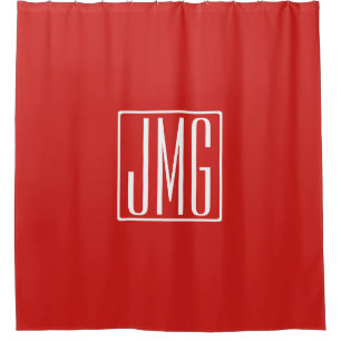 3 Initials Monogram   Red & White (or diy colour) Shower Curtain