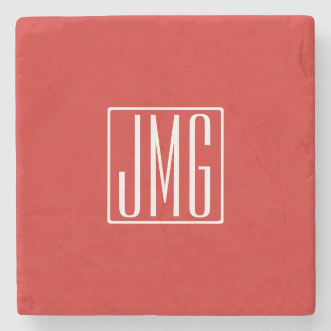 3 Initials Monogram | Red & White (or diy colour) Stone Coaster (Front)