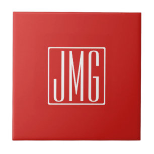 3 Initials Monogram Red & White (or diy colour) Tile