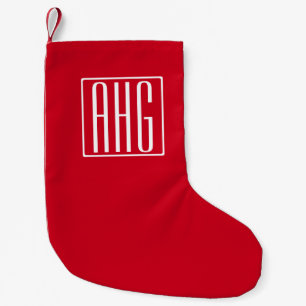 3 Initials Monogram   Red & White Small Christmas Stocking