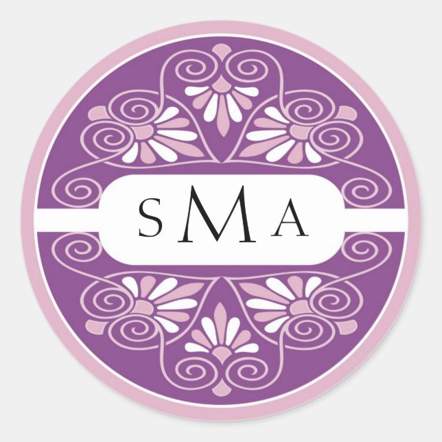 3 Initials Monogram stickers: Pink And Purple Classic Round Sticker (Front)